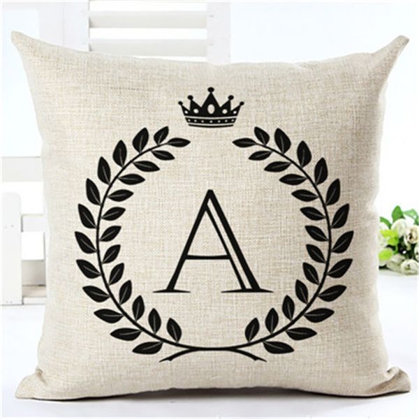 A-Z 26 English Letter Initials Pillow Case Cushion Cover Linen Cotton Throw Pillowcases Sofa Car Pillowcover 45*45cm