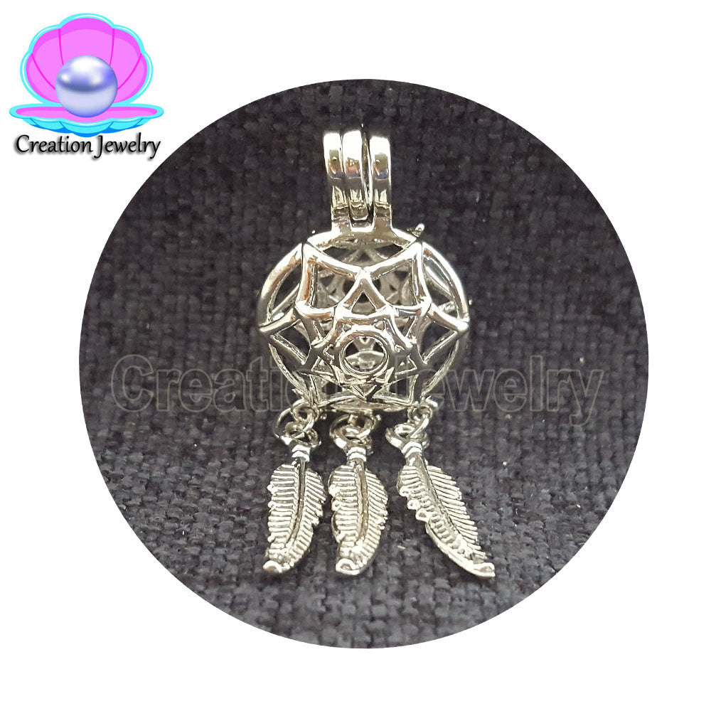 Wholesale Fashion Jewelry Silver Plated Pearl Cage Dream catcher Locket Pendant Findings Essential Oil Diffuser