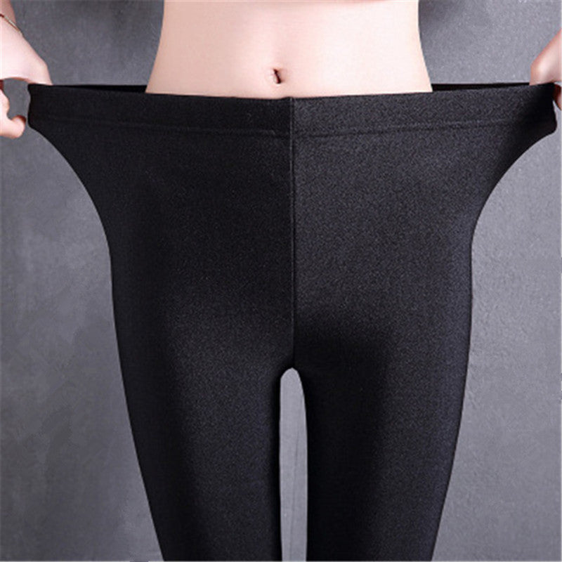Europe US New Trend lady thin casual Leggings black luster Anti-Pilling cute foot Tread Tight waist slim Elastic full Pants