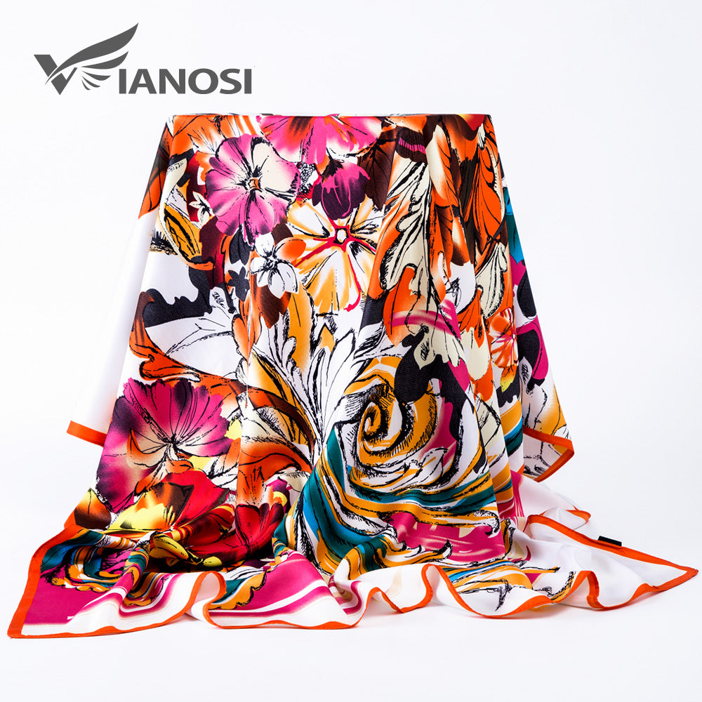 [VIAONS] Fashion Woman Silk Scarf 100*100cm Square Satin Scarves Women Head Scarf for Hair WJ812