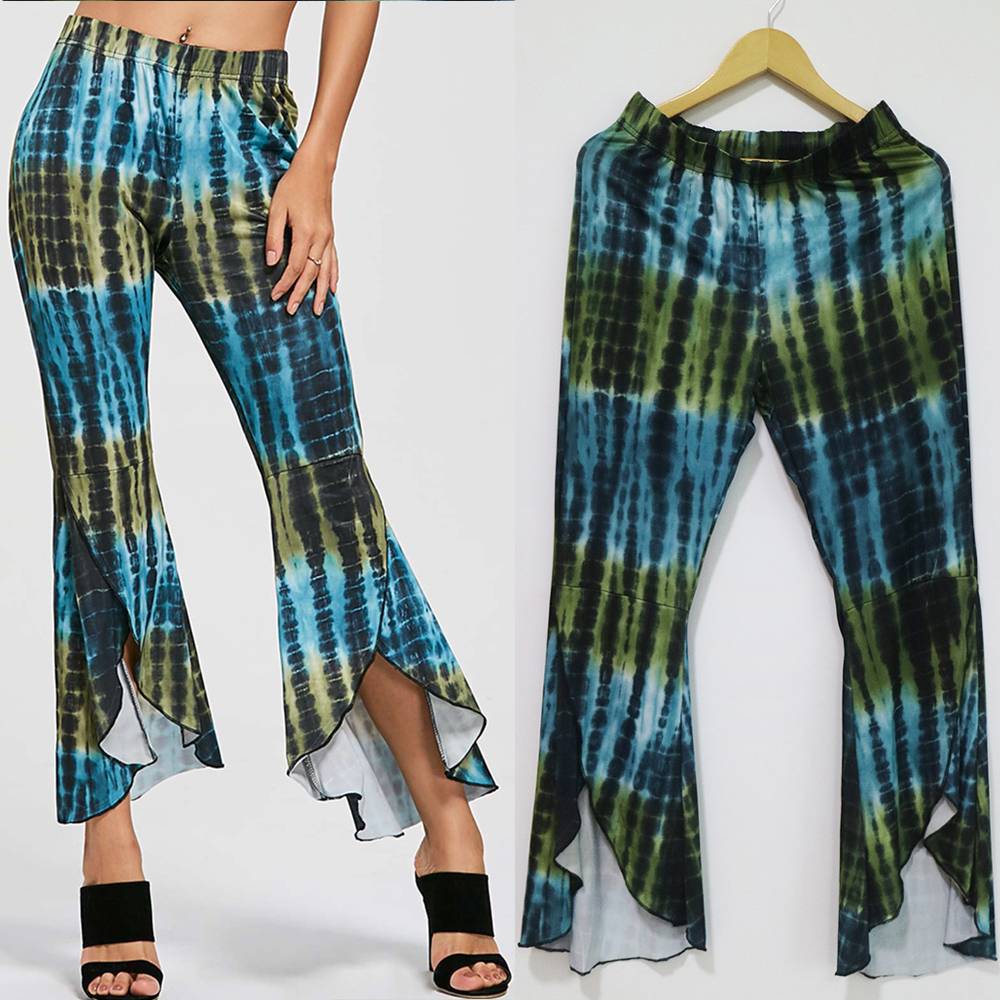 Ladies&#039; Irregular Flared Trousers Casual Yoga Pants Broad Leg Dancing Pants Premium Pleated High Waist Wide Leg Palazzo Pants