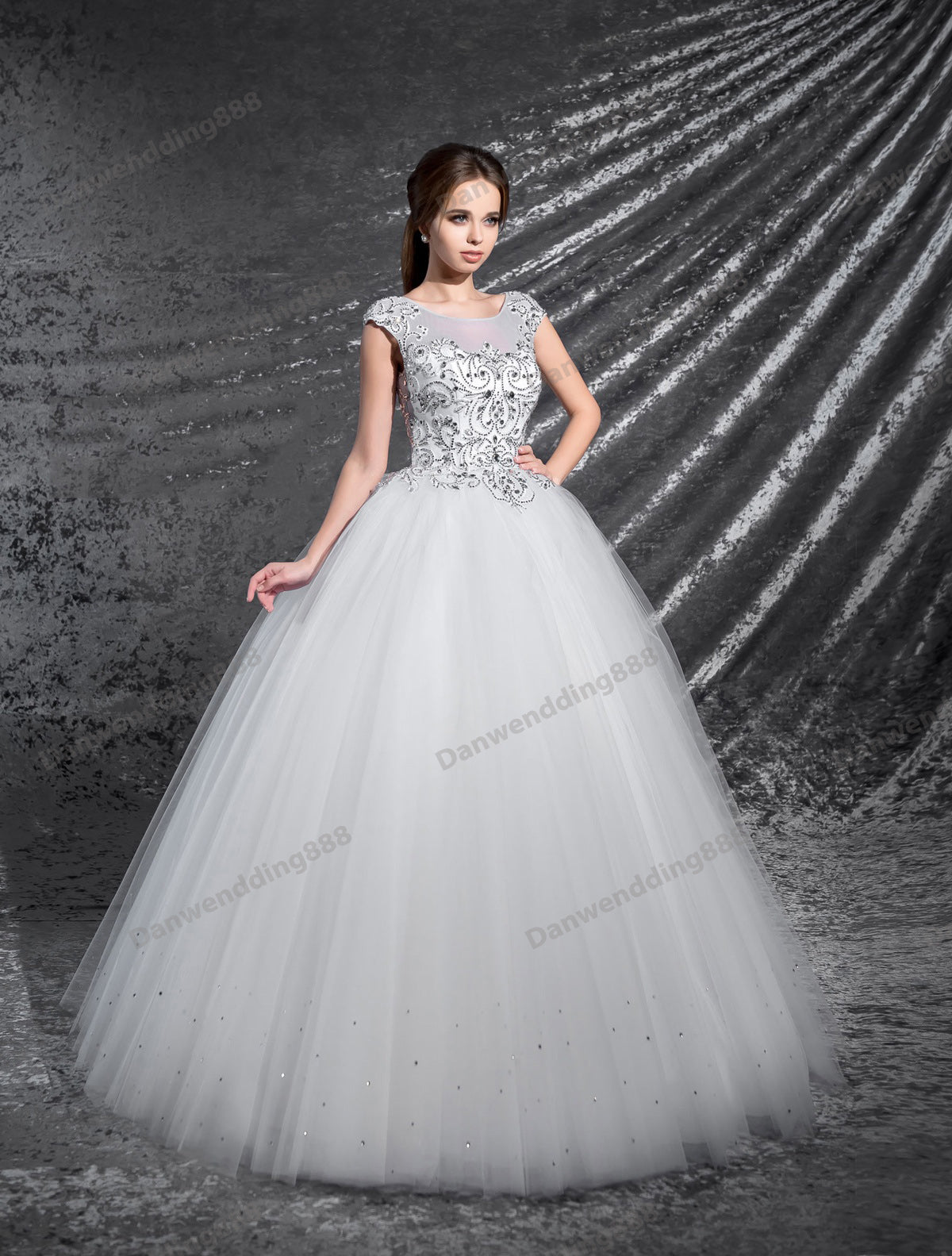 Grace White Tulle Scoop Applique Beads A-Line Wedding Dresses Bridal Pageant Dresses Wedding Attire Dresses Custom Size 2-16 ZW606017