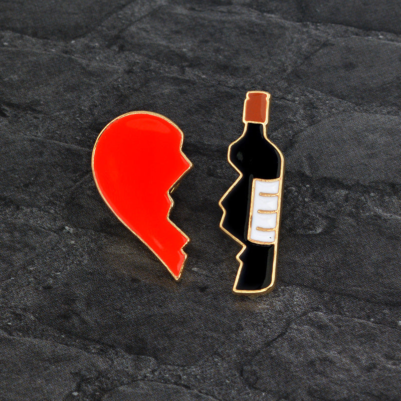 Wine and Heart Stitching Enamel Brooches Pins Little Retro Suit Shirt Lapel Pins For Women Men Gift Wholesale Cheap 2018 New Fashion Jewelry