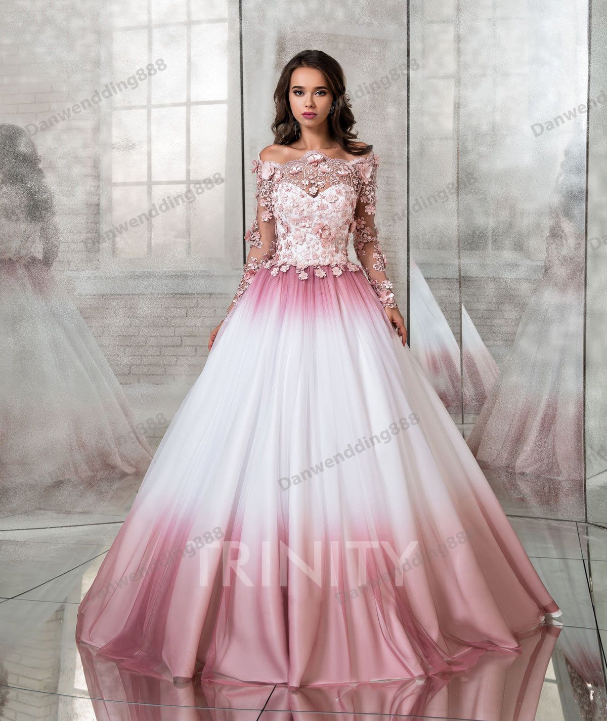 Beauty White-Pink Tulle A-Line Wedding Dresses Bridal Pageant Dresses Wedding Attire Dresses Custom Size 2-16 ZW6111430