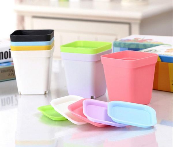 Mini Flower Pots With Chassis Colorful Plastic Nursery Pots Flower Planter For Gerden Decoration Home Office Desk Planting DHL SN260