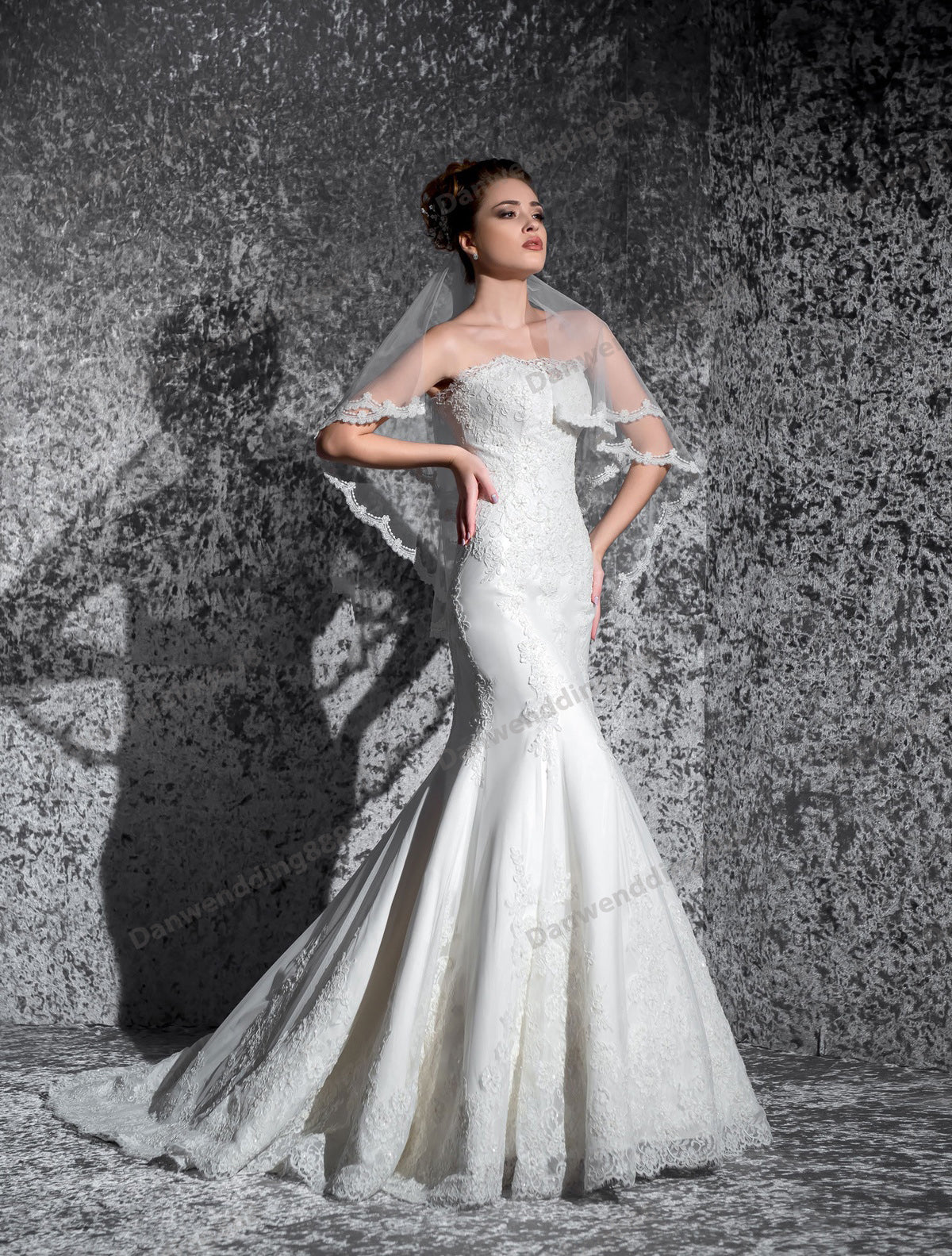 Beauty Ivory Tulle Strapless Applique Mermaid Wedding Dresses Bridal Pageant Dresses Wedding Attire Dresses Custom Size 2-16 ZW612169