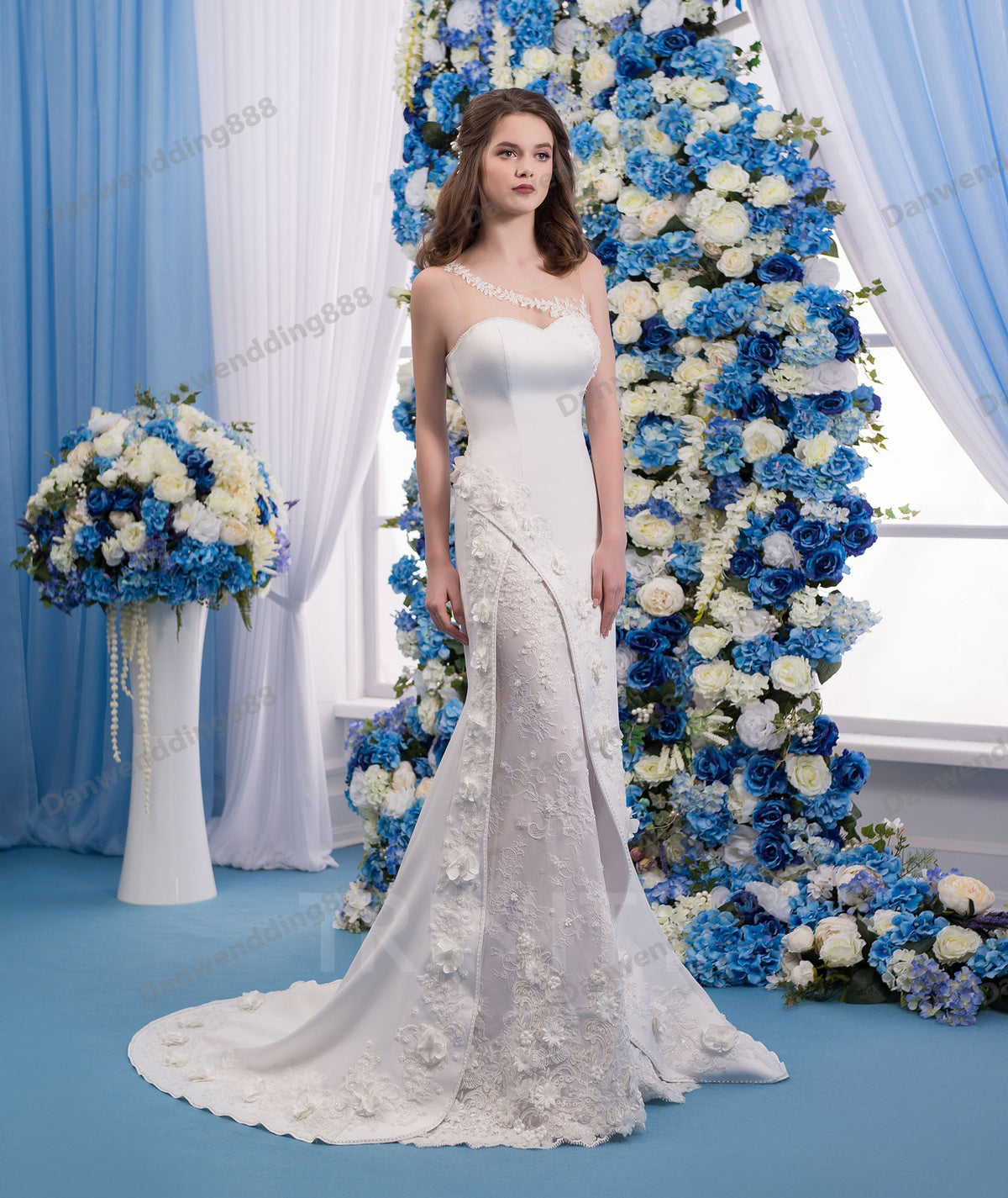 Graceful Ivory Lace-Satin Scoop Applique Mermaid Wedding Dresses Bridal Pageant Dresses Wedding Attire Dresses Custom Size 2-16 ZW612201