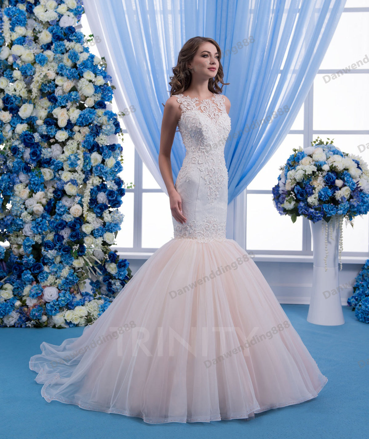 Graceful Ivory Lace-Tulle Applique Beads Mermaid Wedding Dresses Bridal Pageant Dresses Wedding Attire Dresses Custom Size 2-16 ZW612202