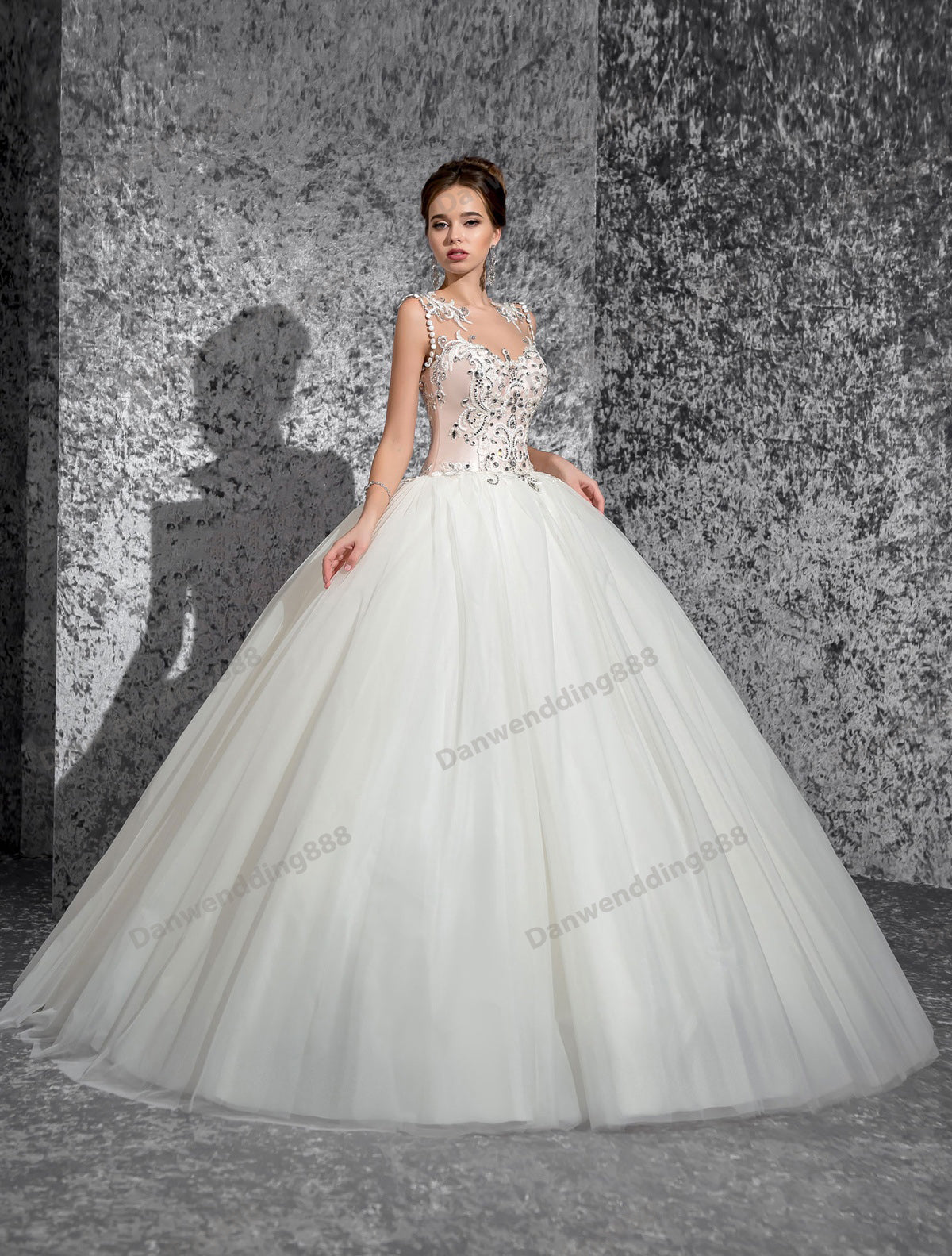 Grace Ivory Tulle Scoop Applique Beads Ball Gown Wedding Dresses Bridal Pageant Dresses Wedding Attire Dresses Custom Size 2-16 ZW612226