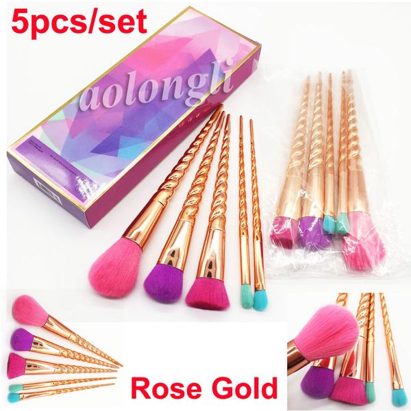 New Makeup brushes sets cosmetics 5pcs kit bright rose gold Spiral shank make up tools brush screw Contour Retail box