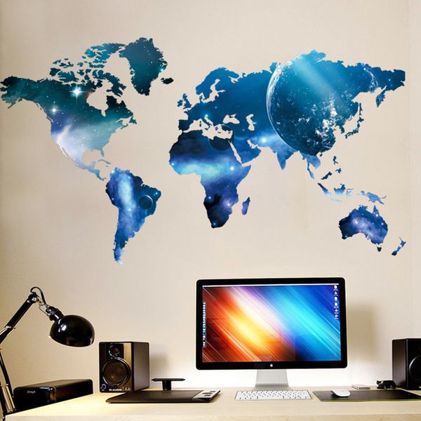 3D Blue Planet world map wall stickers children room Background Office living room home decoration decal poster Wallpaper