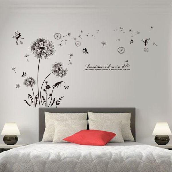Black color dandelions wall stickers PVC Material DIY wall decal flowers for living room decoration bedroom