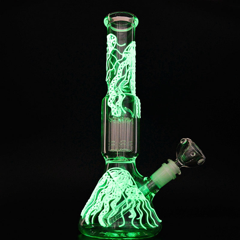 Sovereignty Glow in the Dark Bong Glass Beaker Bong Straight Tube 6-Arms Tree Perc Oil Dab Rigs UV Dabber Water Pipe Downstem Bowl