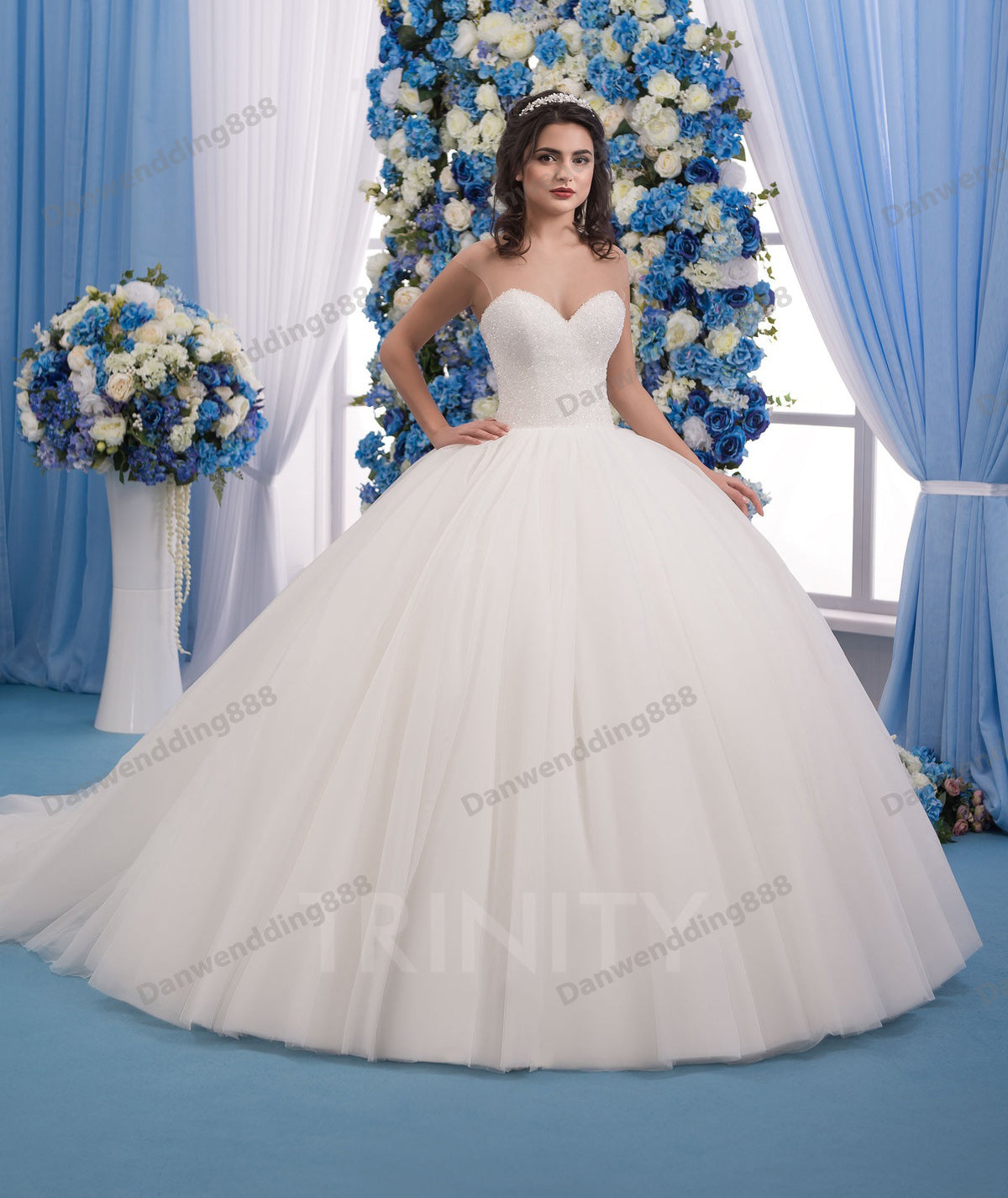 Elegant Ivory Jewel Tulle Glass Beads Ball Gown Wedding Dresses Bridal Pageant Dresses Wedding Attire Dresses Custom Size 2-16 ZW713238