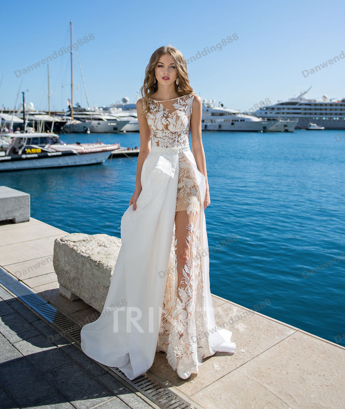 Beauty White&Champagne Lace Organza Applique Sheath Wedding Dresses Bridal Pageant Dresses Wedding Attire Dresses Custom Size 2-16 ZW713274