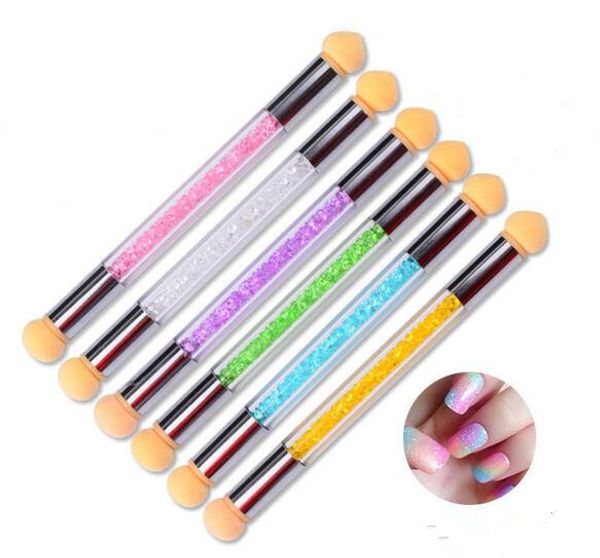 New Salon Beauty Glitter Powder Sponge Nail Brush with Cap Gradient Pearl Laser Rhinestone Handle Manicure Nail Art Tool KD