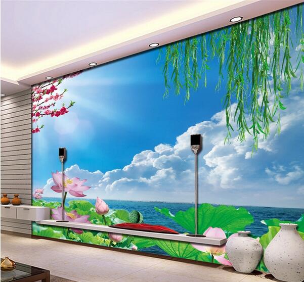 3d wallpaper custom photo Chinese lake lotus flower scenery tv background wall living room 3d wall muals wall paper for walls 3 d