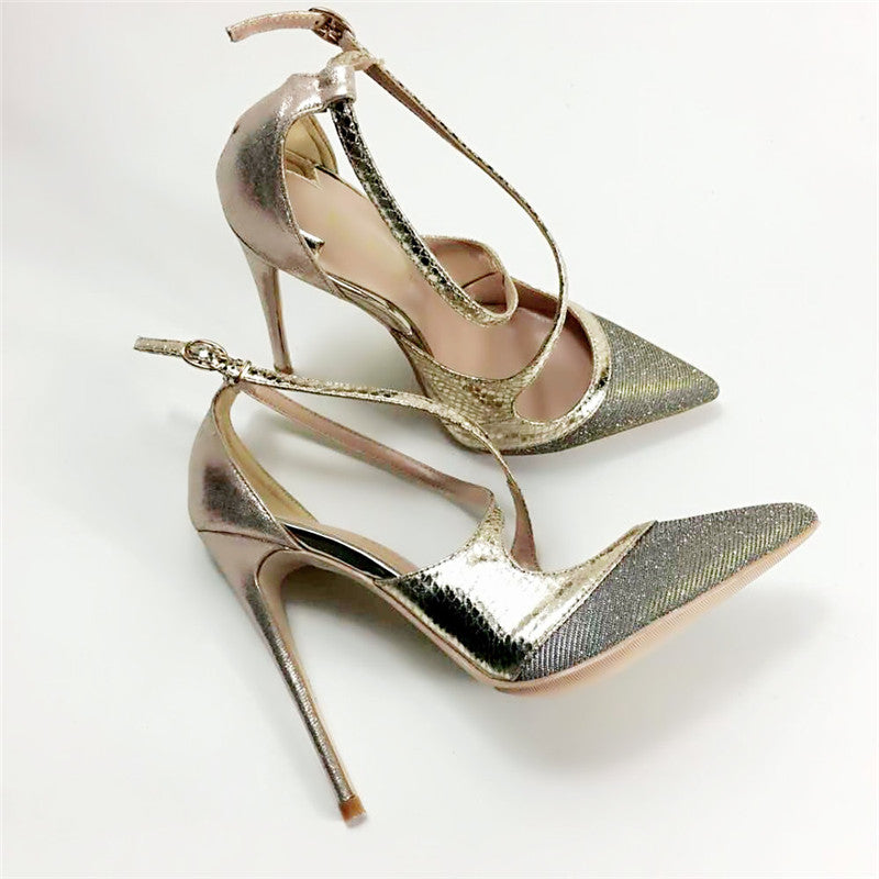 Free Shipping lady women woman fashion 2019s new gold glitter leather high heels shoes Stiletto Heels Poined Toes Wedding HEELED SHOES pumps