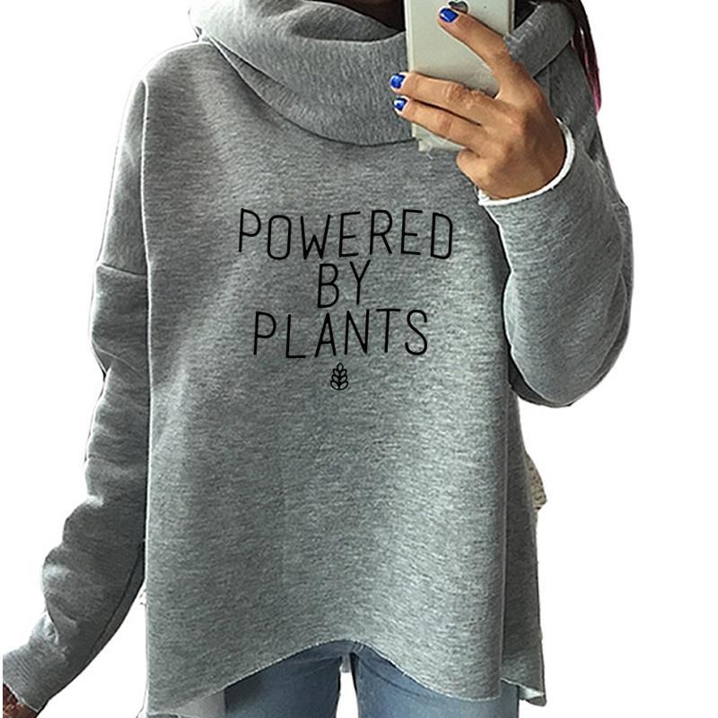 2019 New Fashion Powered By Plants Print Tops Sweatshirt Femmes Hoodies Women Vegan Casual Print Cotton Cute Plus Size