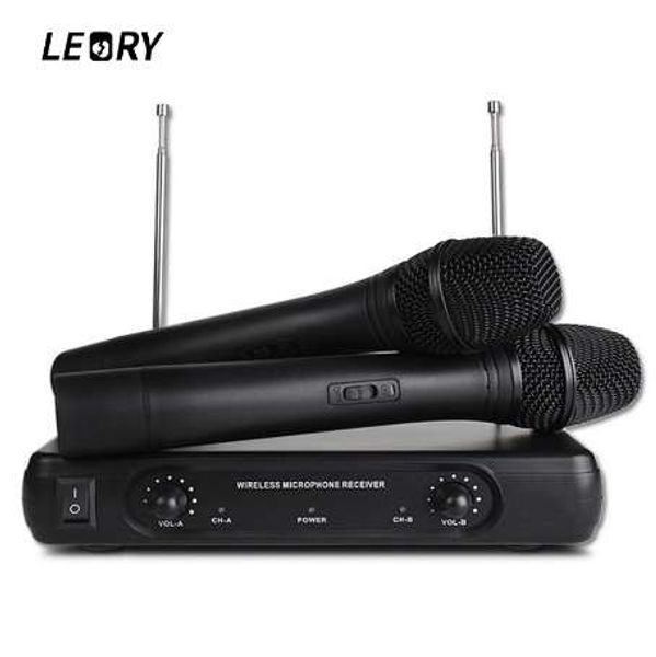 LEORY Professional VHF Wireless Microphone System Dual Handheld 2 x Mic Cordless Receiver For Karaoke Party KTV Speech Meeting