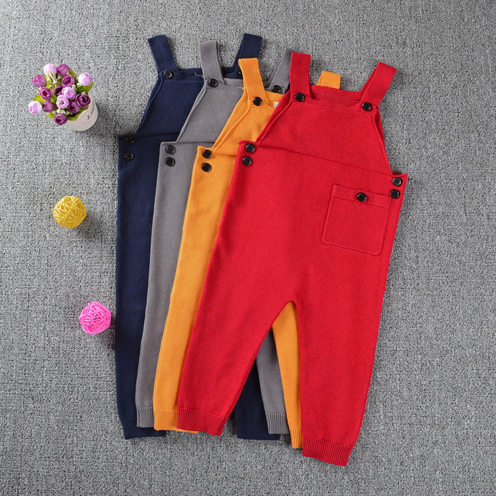 Children&#039;s plain knit suspenders Toddler Kids Baby Boys Girls Knitted Overalls Strap Rompers Jumpsuit Outfits
