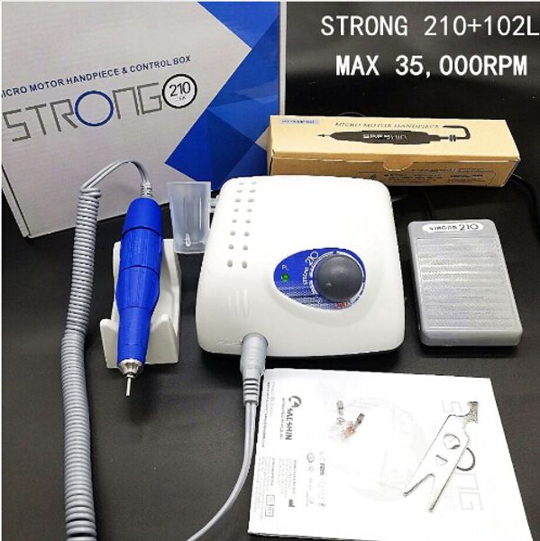 blue handle 65W 35,000RPM Strong 210 102L-2.35 Electric Nail Drills Machine File Bits Nails sculpture Polish Art Equipment