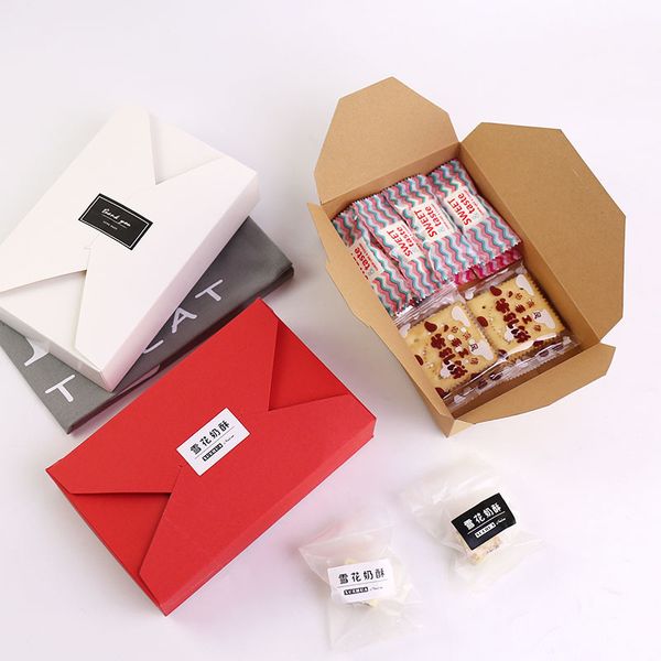4 Colors Kraft Paper Boxes Party Cookies Chocolate Cake Box Envelope Type Cardboard Boxes Package For Wedding Party Festival Gift Wrap