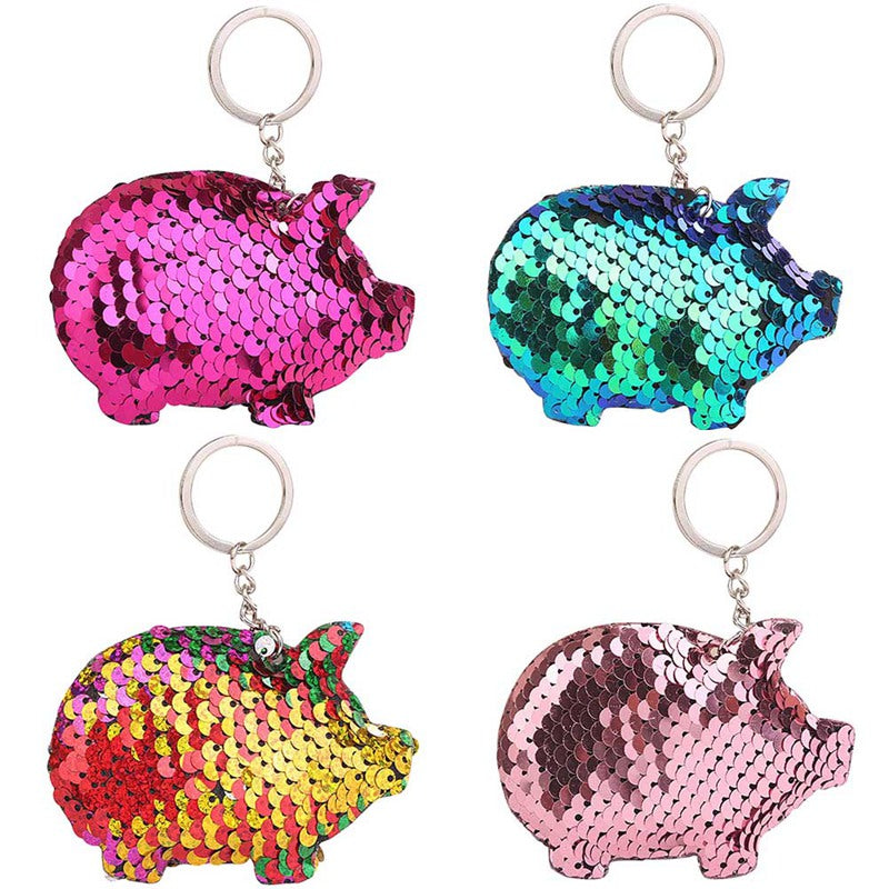 Cute Chaveiro Pig Keychain Glitter Pompom Sequins Key Chain Gifts For Women Llaveros Mujer Car Bag Accessories Key Ring