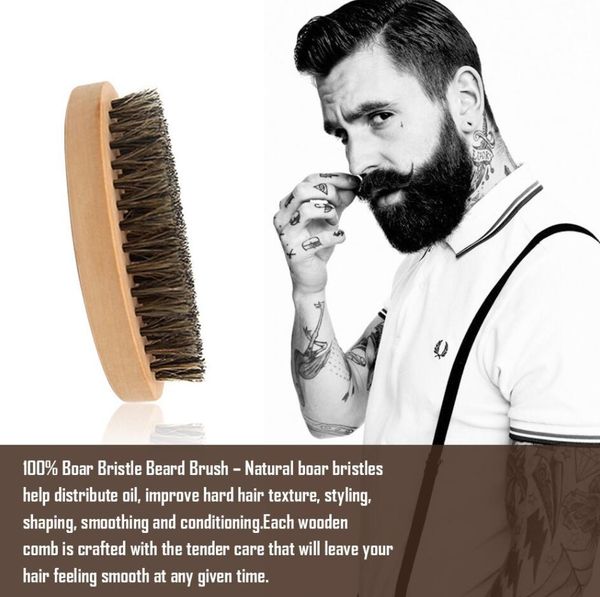 New Arrival Natural Bamboo Boar Bristle Beard Brush Mustache Men&#039;s Beard Brush Message Facial Hair Beard Oil Shaving Brush Tool