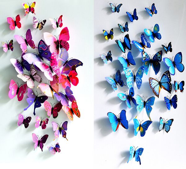 3D Butterfly Wall Sticker Simulated Butterflies Double Wing Wall Decor Art Decals Home Decoration