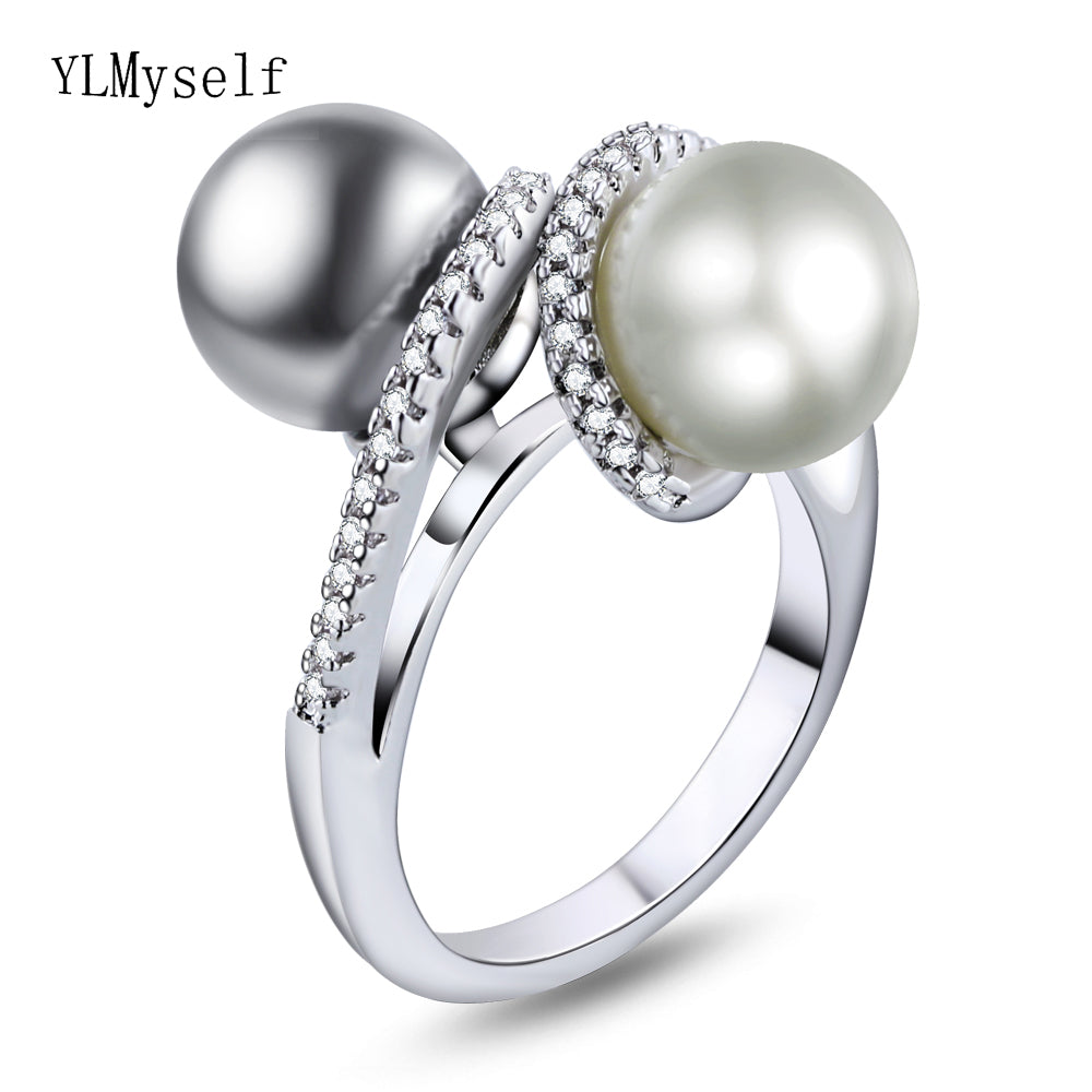 New arrival 2pcs pearl ring crystal elegant jewelry fast shipping female trendy jewellery beautiful rings on sale