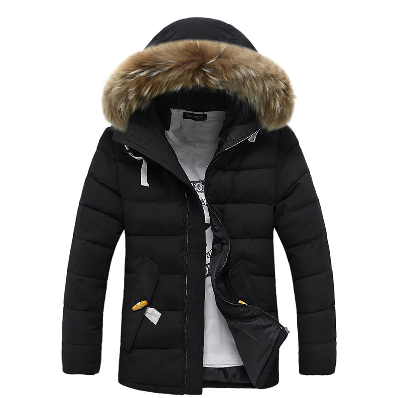 Winter men&#039;s warm down coats male Cotton-padded jacketjacket Big fur collar warm outerwear free shipping