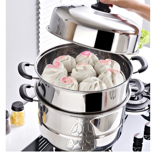 Stainless Steel 3 Tier Steamer Steam Pot Cookware 30cm Stainless Steel 28cm26cm Steamer