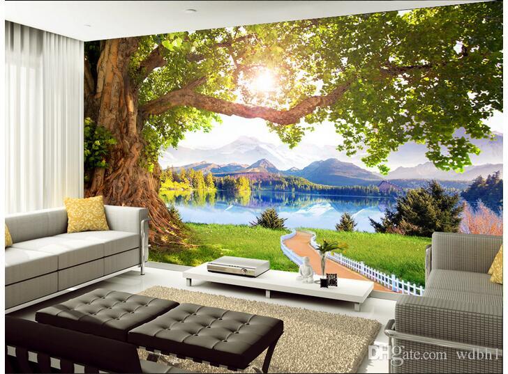 3d wallpaper custom photo Non-woven mural Mountain lake tree scenery room decor painting picture 3d wall muals wall paper for walls 3 d