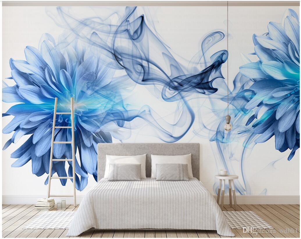 3d wallpaper custom photo Modern and simple abstract smoke blue flowers bedroom background wall muals wall paper for walls 3 d