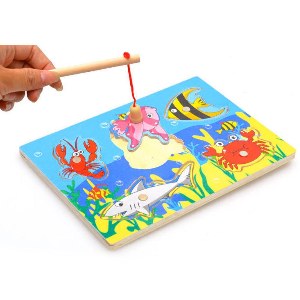 3 Pcs Wholesale Wooden Magnetic Fishing Game 3D Jigsaw Funny Baby Kids Interactive Puzzles Toys