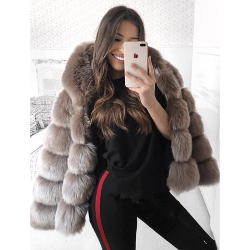 Women&#039;s Faux Fur coat Designer Winter Hooded Thick Warm Jacket Fluffy Hoodie Outwear Elegant overwear 5XL Plus Size