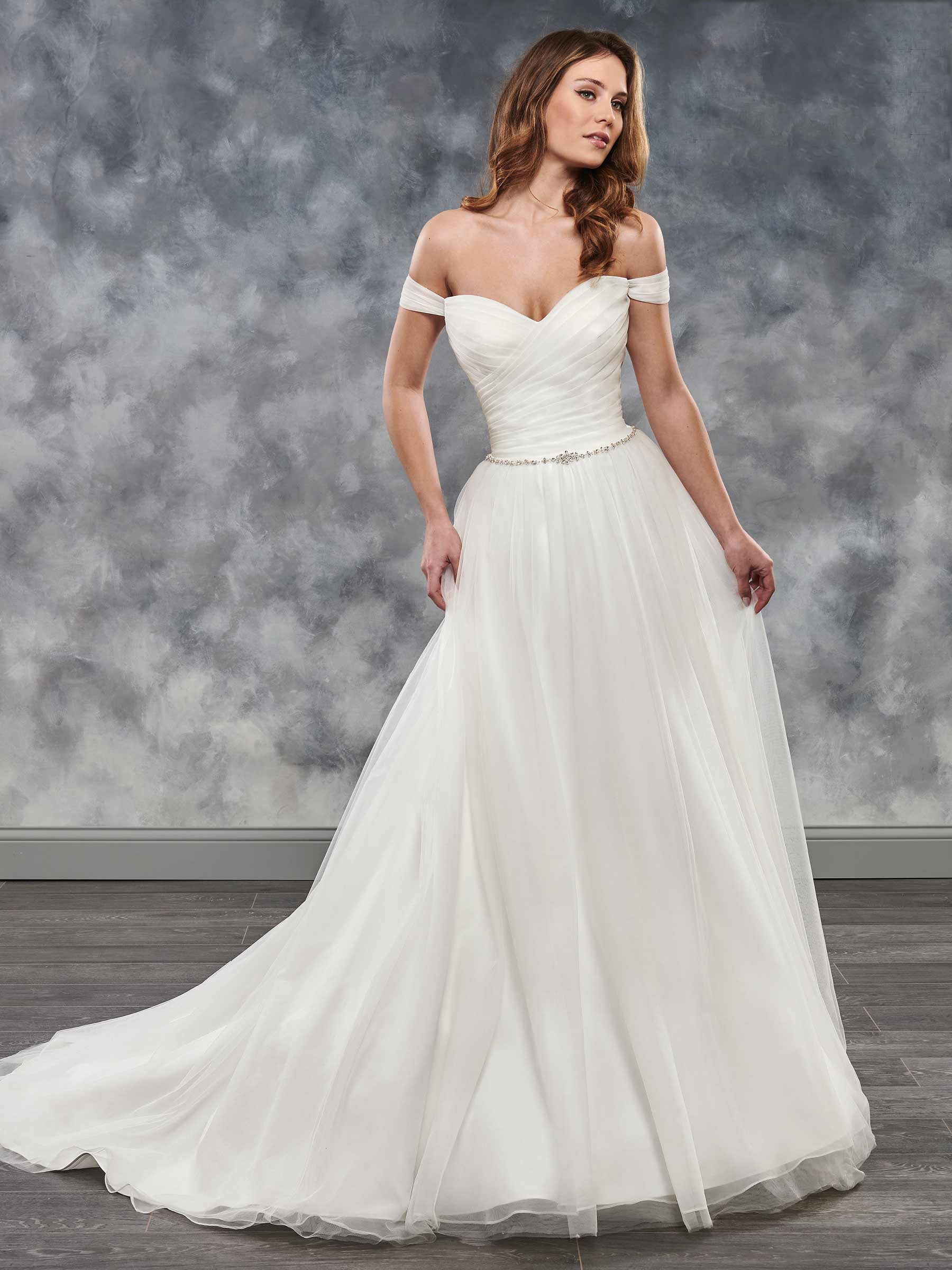 Beauty Ivory Tulle Off Shoulder Beads A-Line Wedding Dresses Bridal Pageant Dresses Wedding Attire Dresses Custom Size 2-16 KF1014131