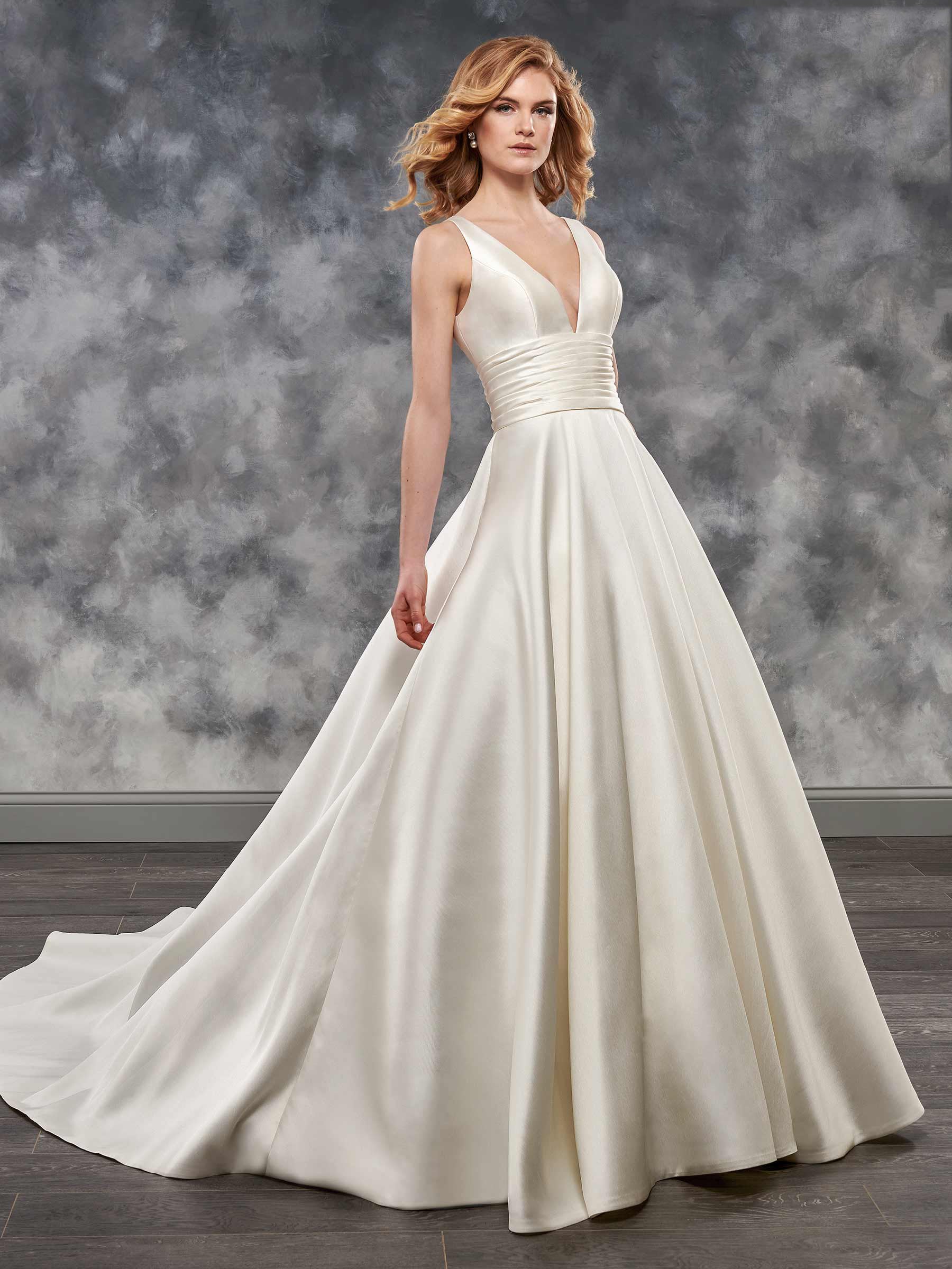 Grace Ivory Satin V-Neck Buttons A-Line Wedding Dresses Bridal Pageant Dresses Wedding Attire Dresses Custom Size 2-16 KF1014132