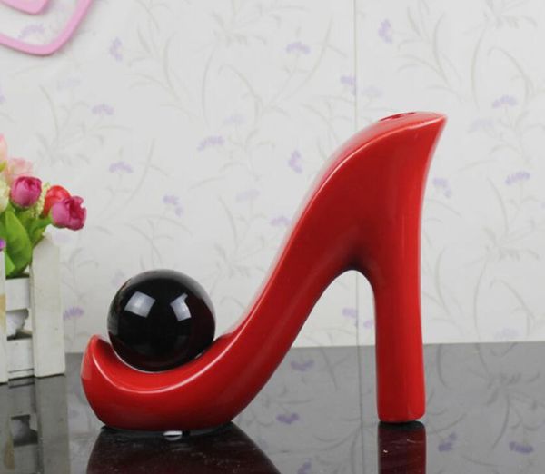 ceramic red High-heeled shoes vase home decor crafts room decoration handicraft ornament porcelain figurines wedding decorations