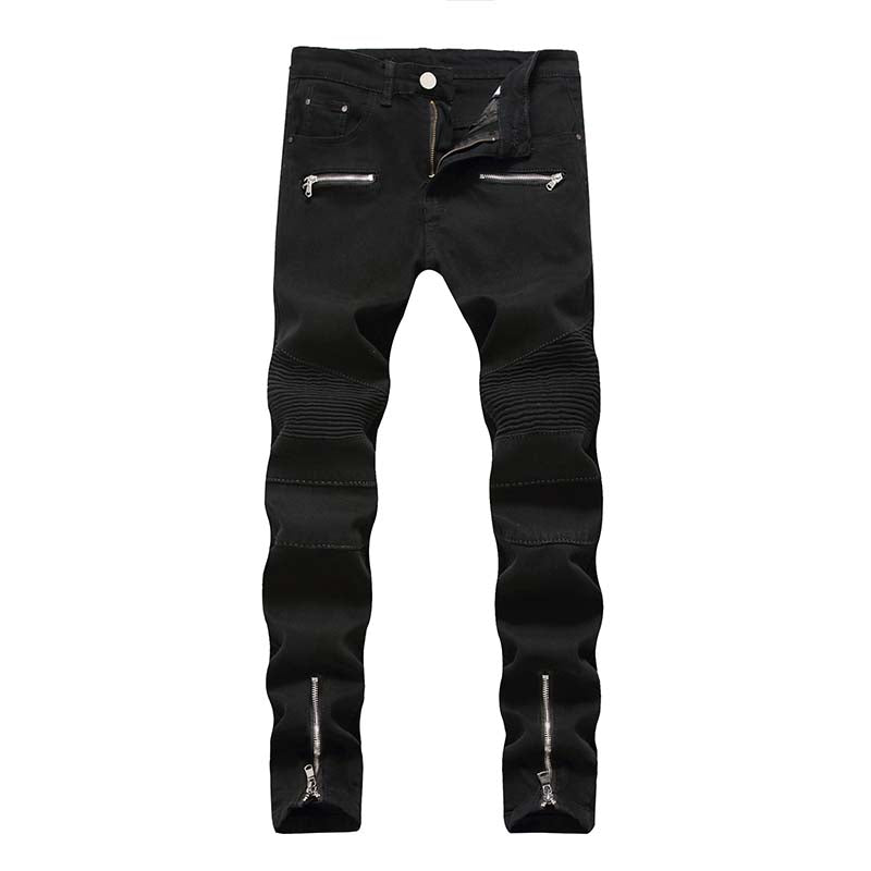 2019 Men jeans Casual Biker Jeans Denim Pants Split Joint Side Zipper Mid Waist Flexure Fashionable Straight Free Shipping