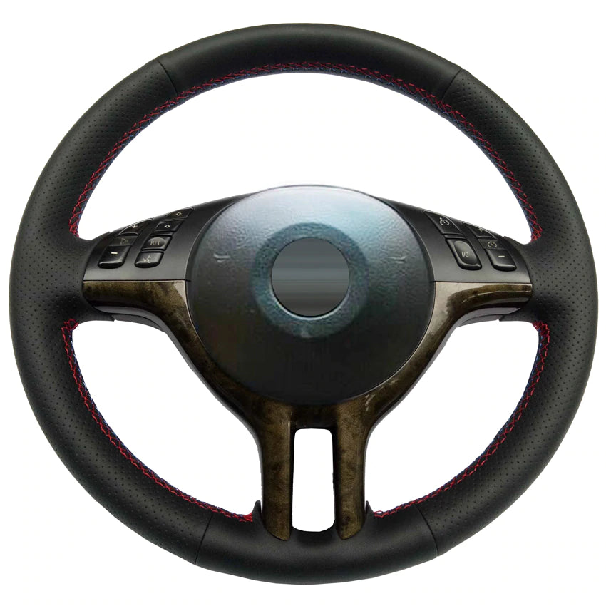 Black Leather Hand-stitched Car Steering Wheel Cover for BMW E39 E46 325i E53 X5