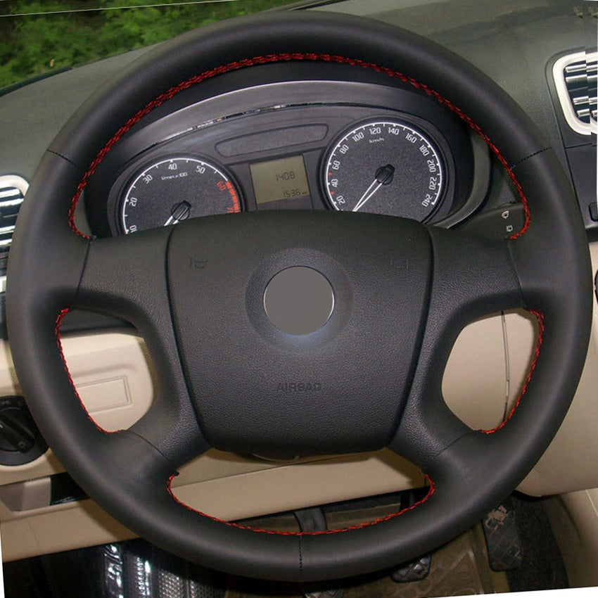 Black Leather Hand-stitched Car Steering Wheel Cover for Old Skoda Octavia Skoda Fabia