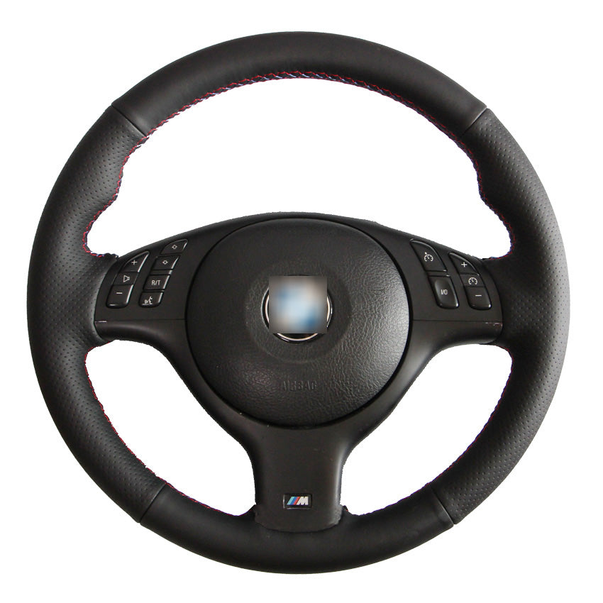 Black Leather Hand-stitched Steering Wheel Cover for BMW E46 E39 330i 540i 525i 530i 330Ci M3 2001-2003