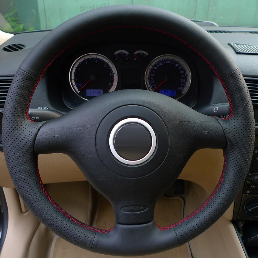Black Leather Hand -stitched Car Steering Wheel Cover for Volkswagen VW Golf 4 Mk4 Passat B5 1996-2003 Seat Leon 1999-2004 Polo