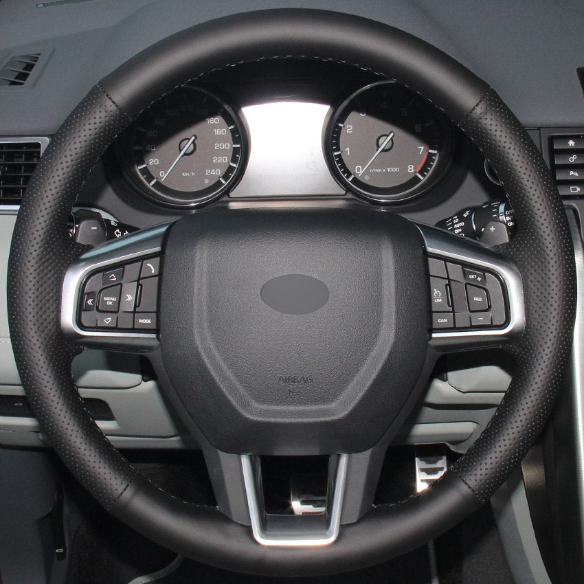 Black Leather Hand-stitched Car Steering Wheel Cover for Land Rover Discovery Sport 2015-2017
