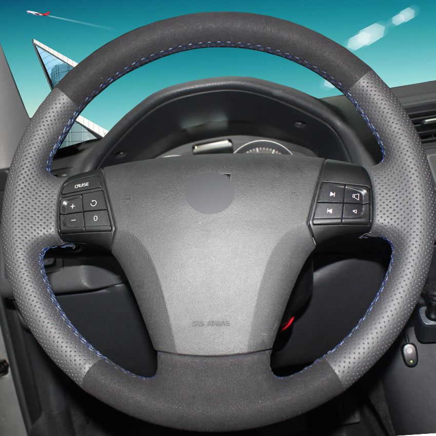 Black Genuine Leather Suede Hand-stitched Car Steering Wheel Cover for Volvo C70