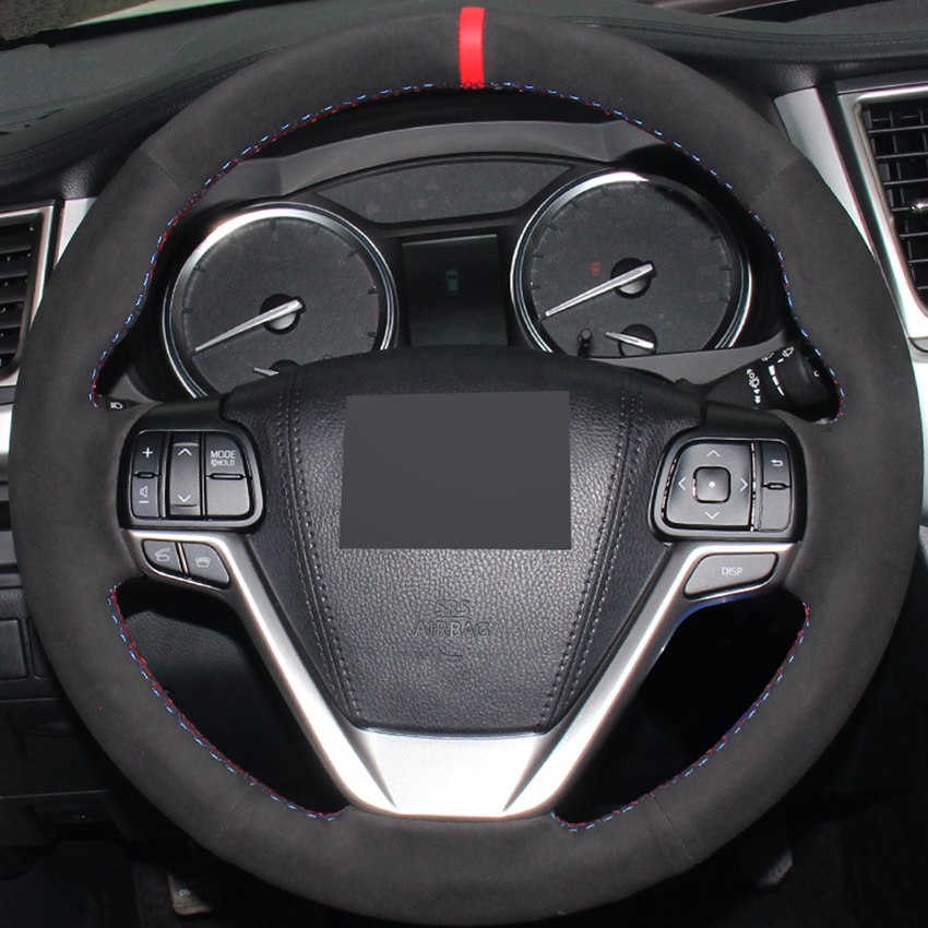 Black Suede DIY Hand-stitched Car Steering Wheel Cover for Toyota Highlander 2015-2017