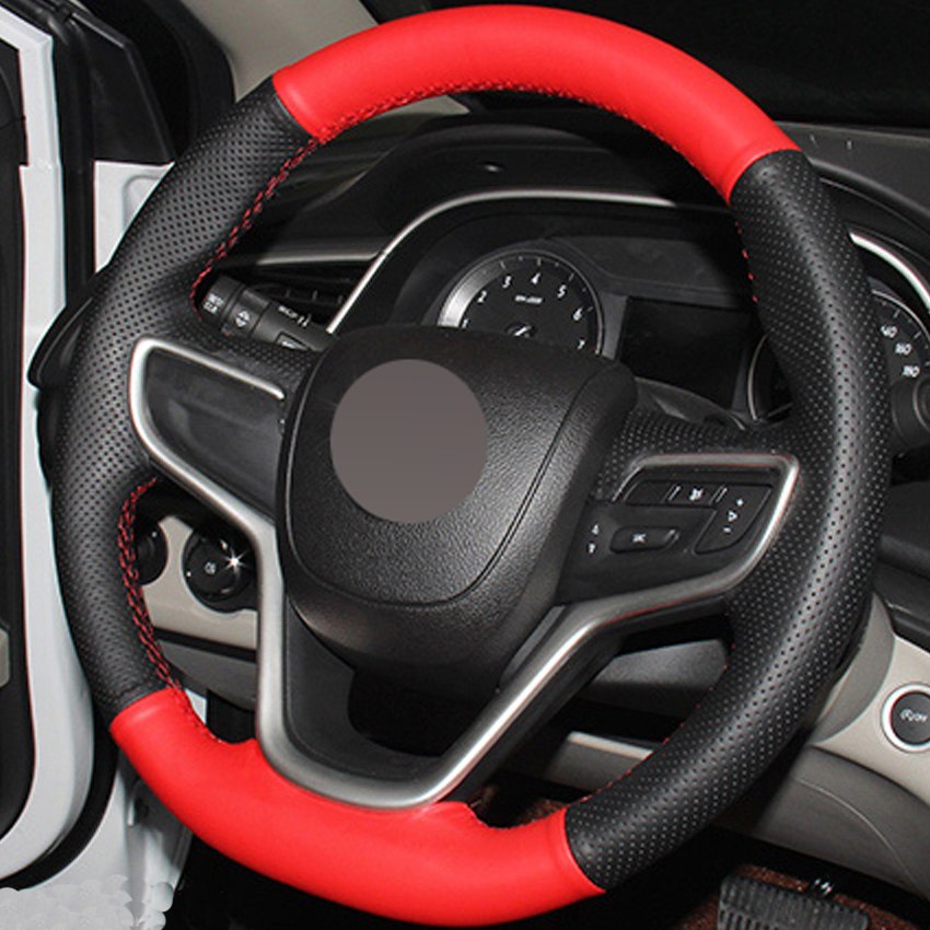 DIY Hand-stitched Black Red Genuine Leather Car Steering Wheel Cover for Buick Excelle XT GT 2015-2017