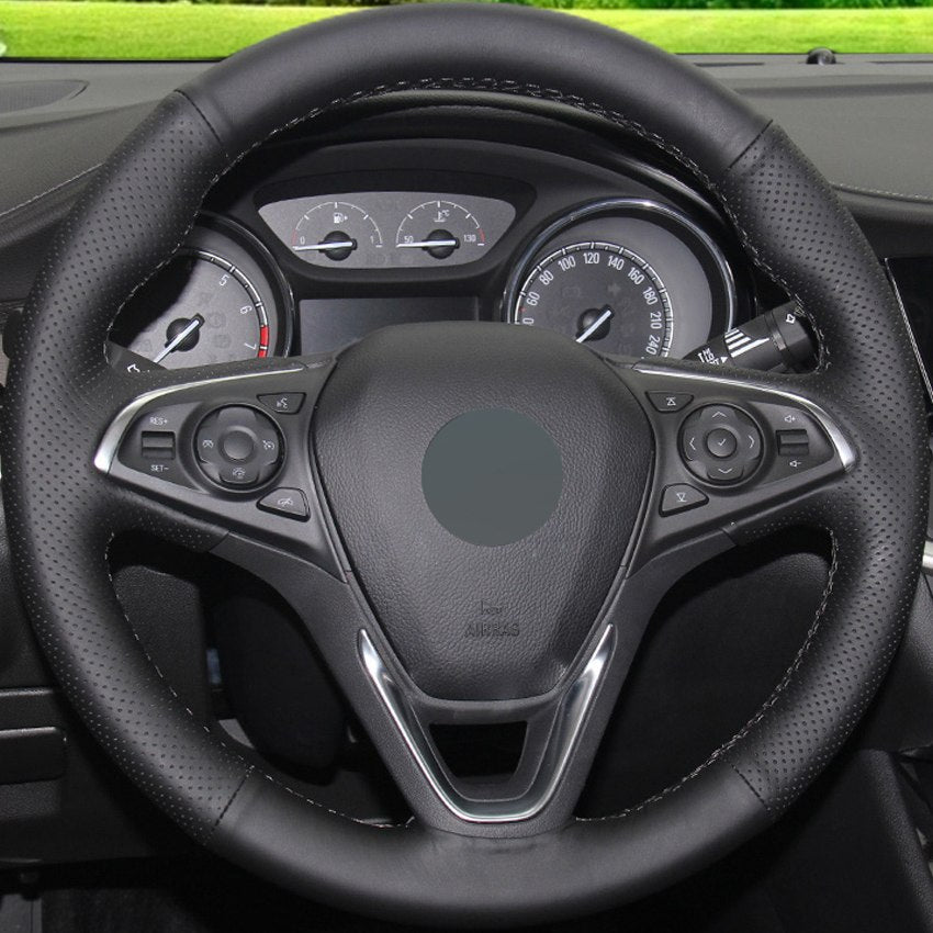 DIY Hand-stitched Black Genuine Leather Car Steering Wheel Cover for Buick Envision 2014-2017